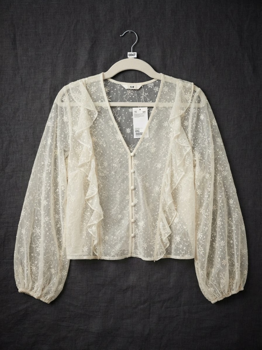 GAP Ivory Sheer Floral Lace Ruffle-Trim Blouse